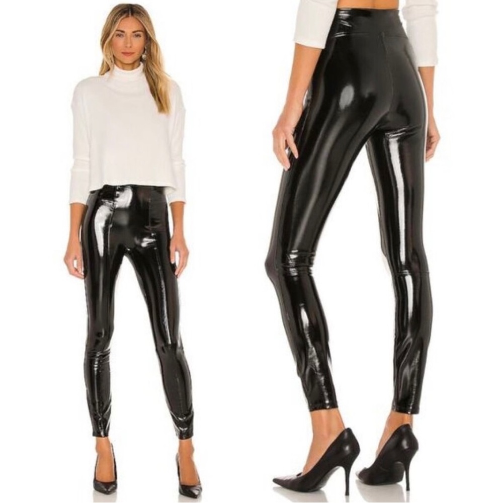 SPANX Legging Black Faux Patent Leather Liquid Gloss Pant Indie Goth Shapewear